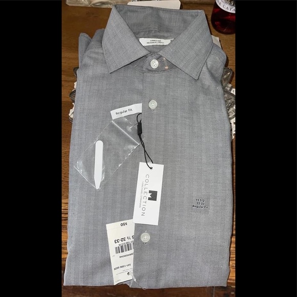 Michael Strahan Wrinkle Free Stretch Regular Fit 15-1/2 32/33 Gray Herringbone - Picture 2 of 9